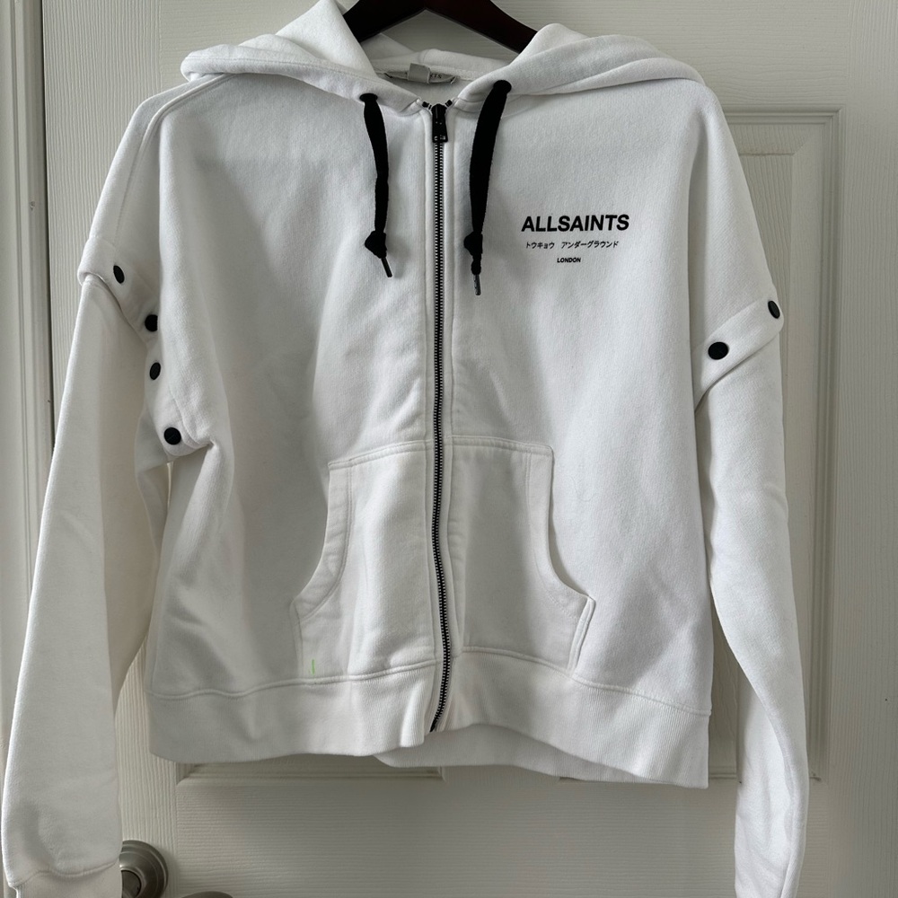 All Saints White Zip-Up Hoodie Jacket